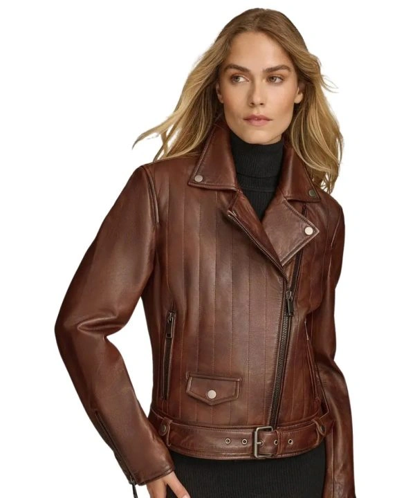 Hazel Brown Biker Leather Jacket Women's