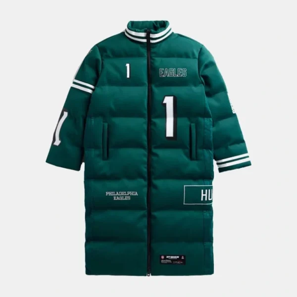 Jalen Hurts Dark Green Philadelphia Eagles Off-Season x NFL Player Puffer Long Coat For Unisex
