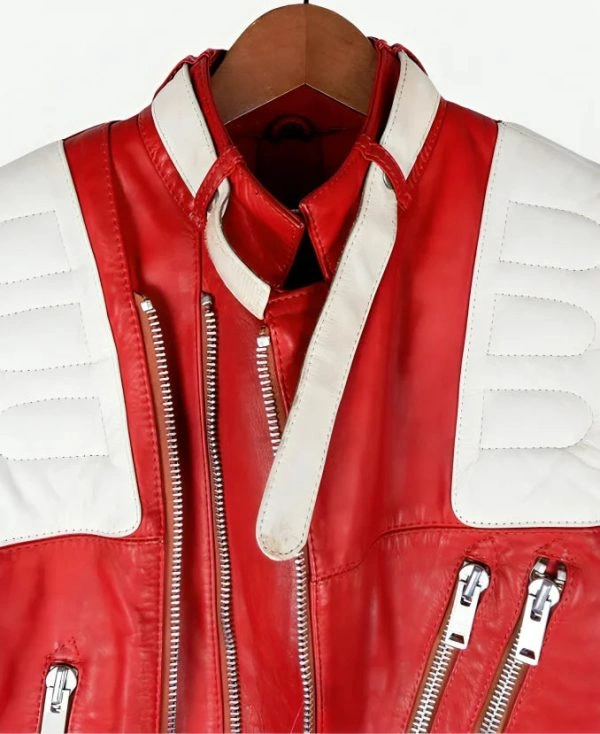 Kristen Stewart Charlie’s Angles Sabina Wilson Red & White Leather Biker Jacket