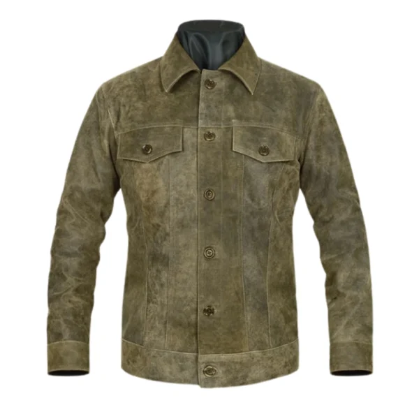 MEN'S GREENISH-BROWN RUGGED SUEDE LEATHER JACKET
