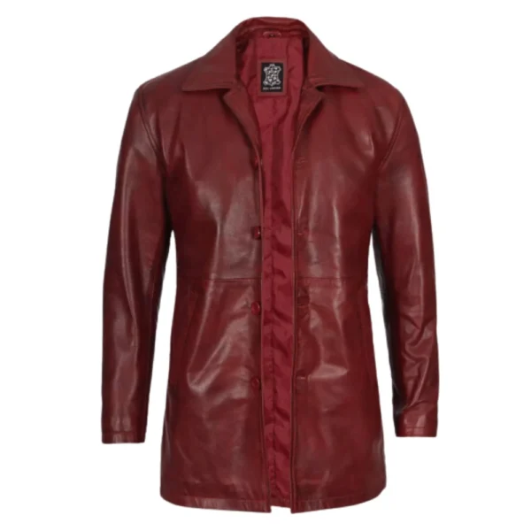 MEN'S ITALIAN MAROON DISTRESSED LEATHER LONG COAT