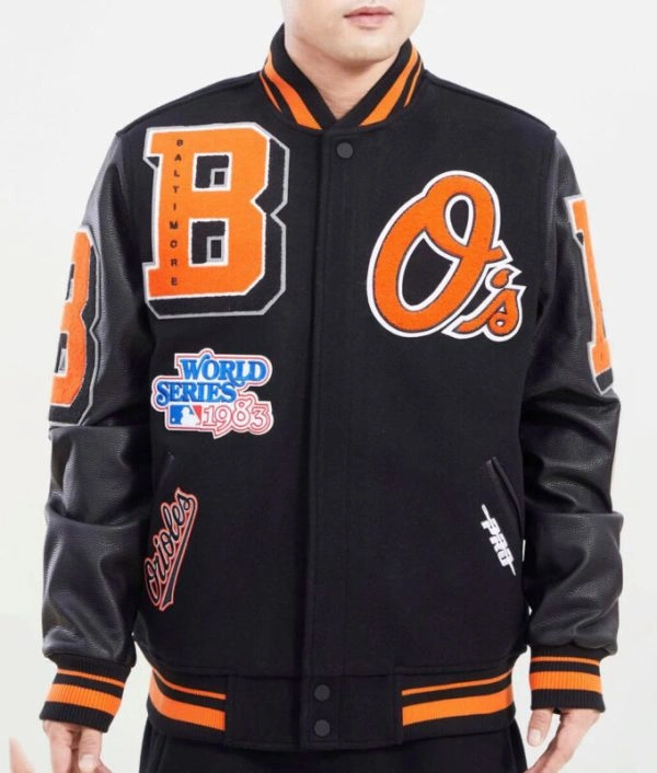 MLB Baltimore Orioles Mashup Wool & Leather Black Varsity Jacket