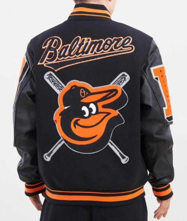 MLB Baltimore Orioles Mashup Wool & Leather Varsity Jacket Black