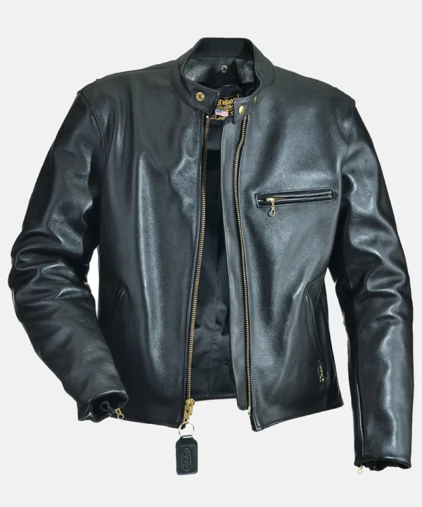 Mens Armored Vanson Black Leather Cafe Racer Jacket