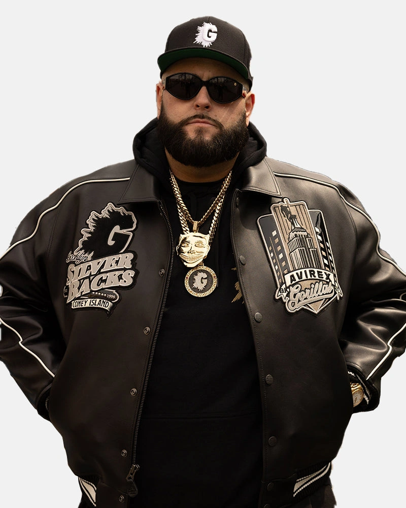 Men's Avirex Gorilla Nems Coney Island Varsity Jacket Black