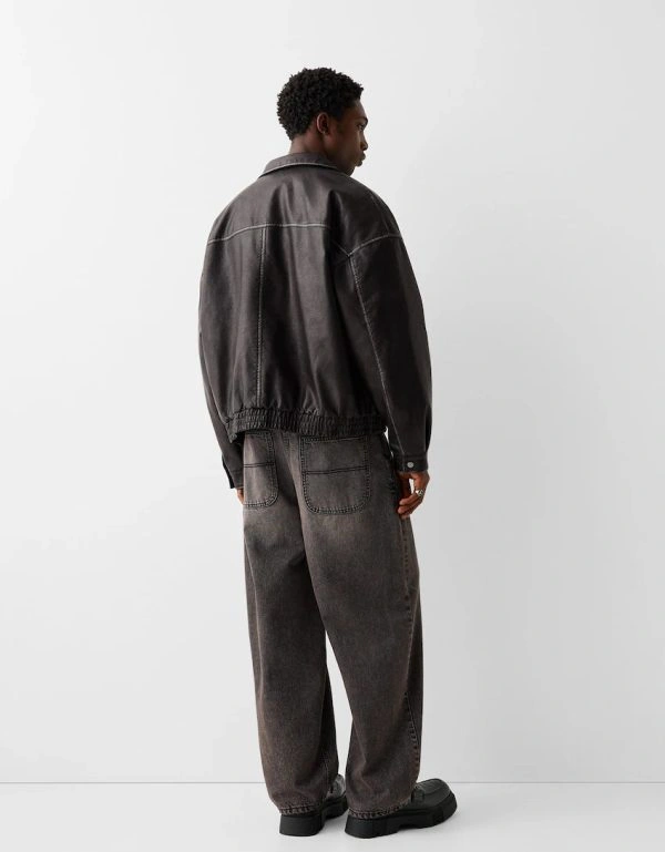 Men's Black Distressed Faux Leather Jacket