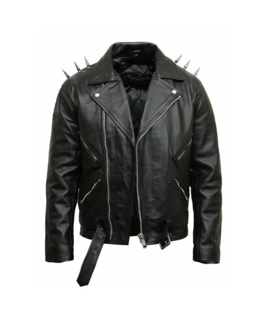 Men's Black Halloween Devil Spikes Leather Motorcycle Jacket