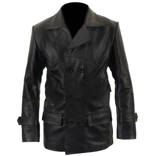 Men's Black Long Distressed Leather Coat
