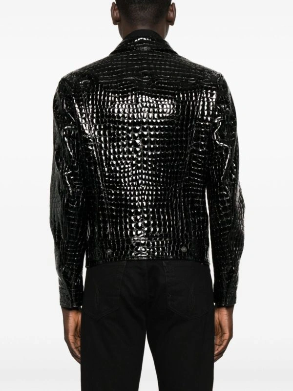 Mens Crocodile Black Leather Jacket