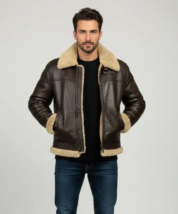 Men's Fur Aviator Pilot Shearling Bomber Leather Jacket