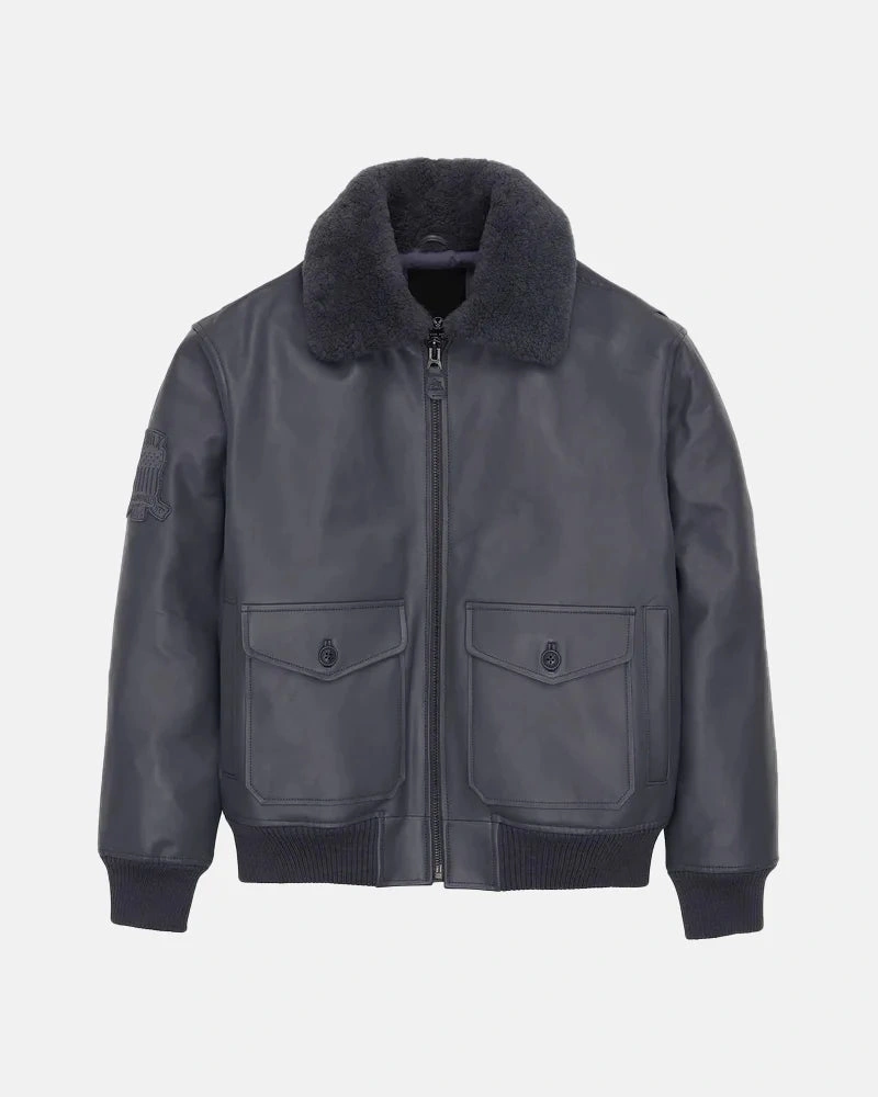 Men's G1 Grey Leather Bomber Jacket