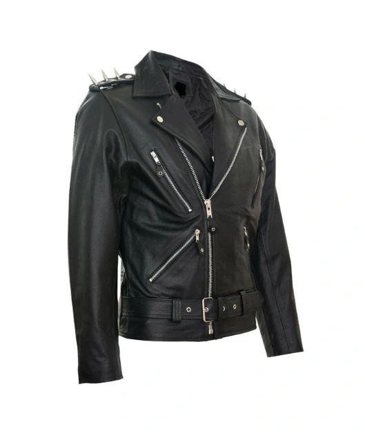 Men's Halloween Devil Spikes Black Leather Motorcycle Jacket