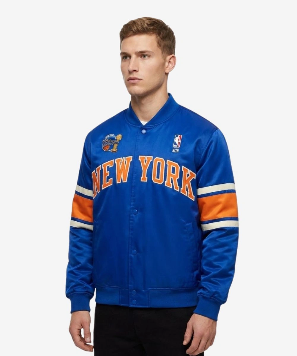 Men's Kith New York Knicks 2026 Champions Satin Bomber Jacket Blue