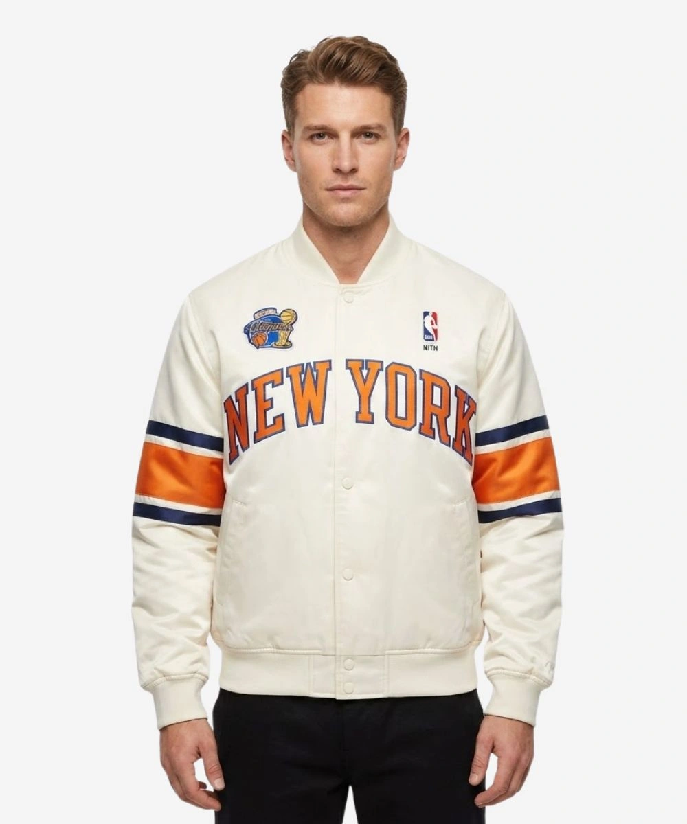 Men's Kith New York Knicks 2026 Champions Satin Bomber Jacket White