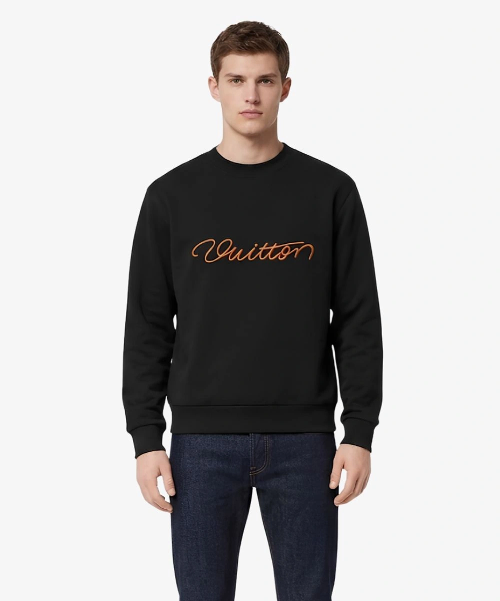 Men's Louis Vuitton 2026 Reflective Signature Black Pullover Fleece Sweatshirt