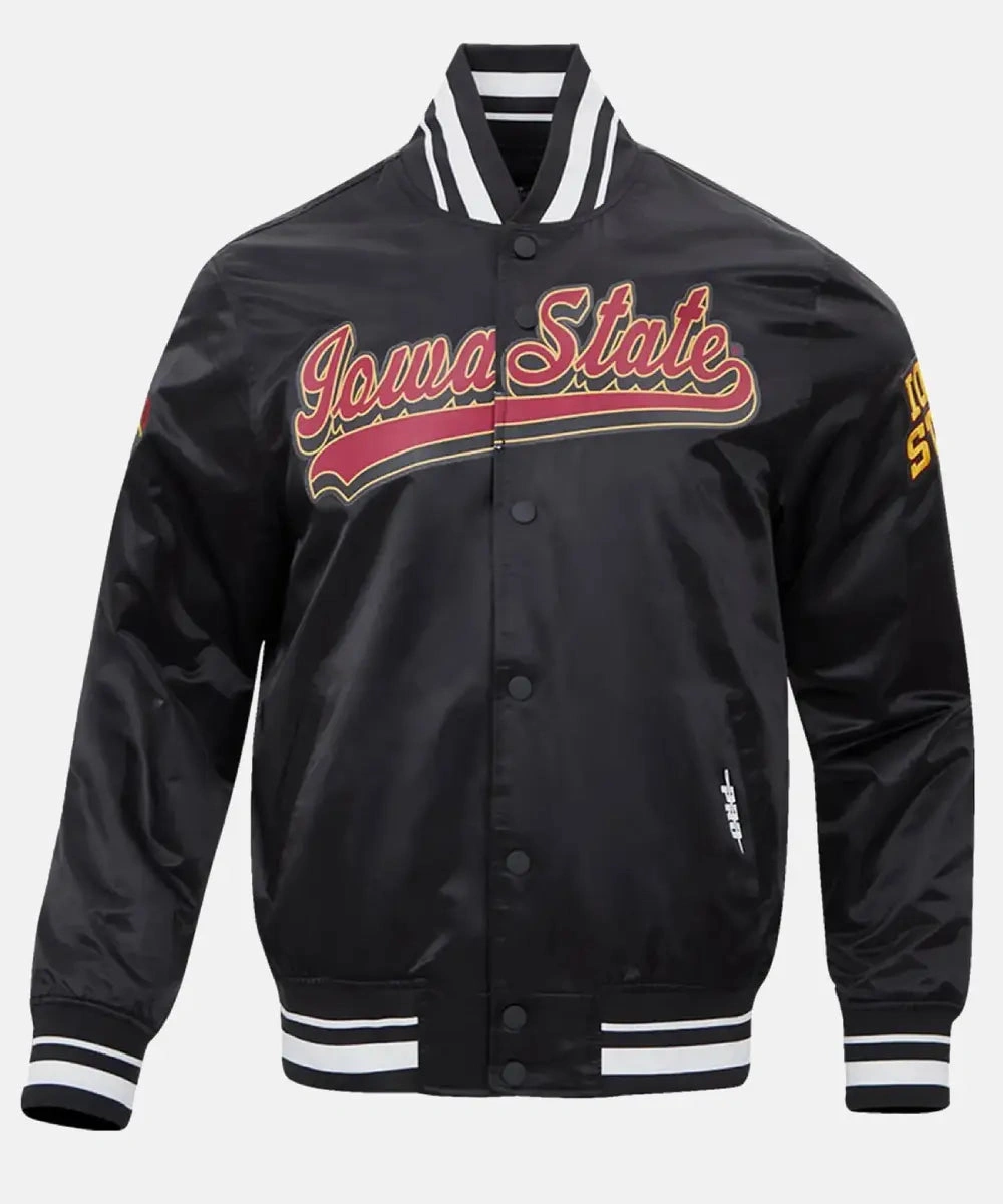 Men's Pro Standard Old English Iowa State Satin Bomber Jacket Black