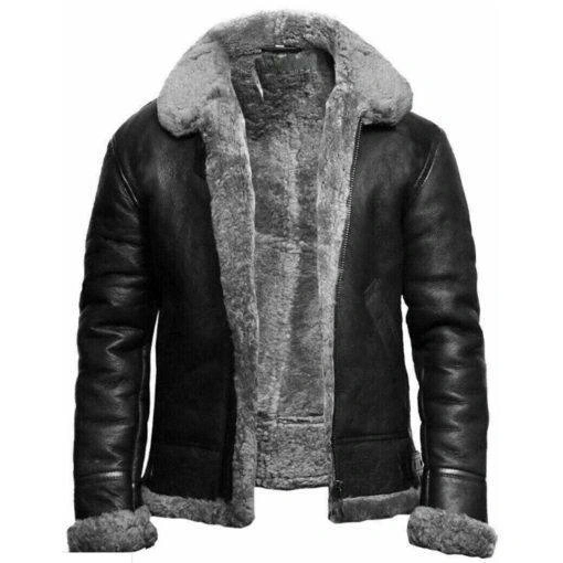 Men's RAF B3 Flying Aviator Black Shearling Leather Bomber Jacket For Sale