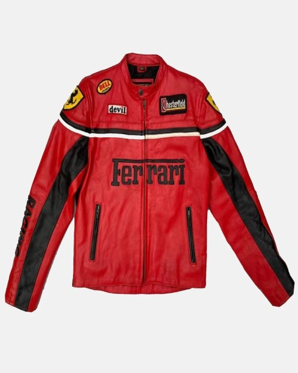 Men's Rare Vintage Red Ferrari F1 Racing Leather Jacket