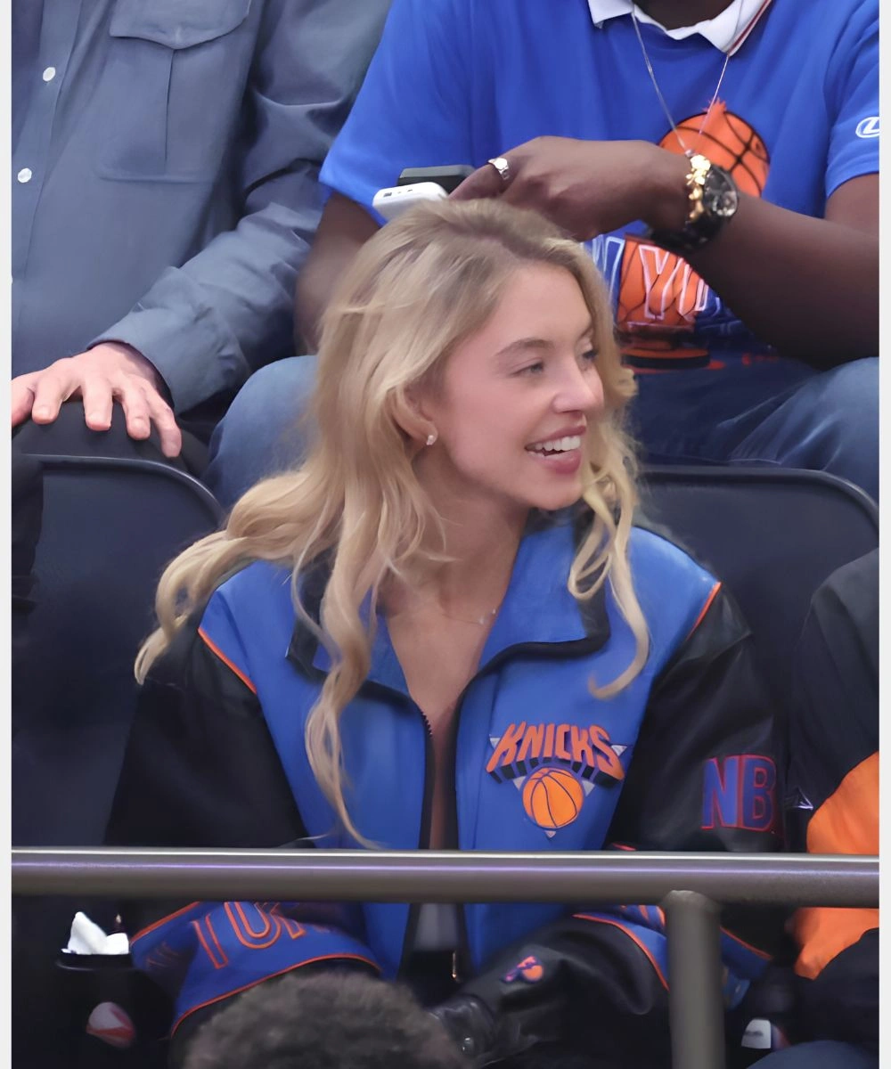 NBA Finals 2026 Sydney Sweeney New York Knicks Leather Jacket Black & Blue