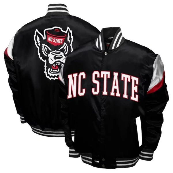 NC State Iowa Hawkeyes Power Black Satin Bomber Jacket