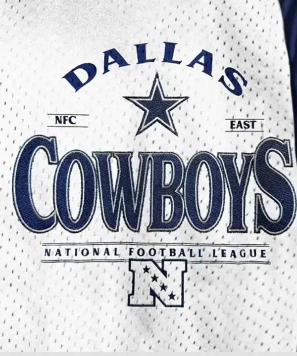NFL Dallas Cowboys Gameday Couture Oversized Blue And White Satin Varsity Bomber Jacket