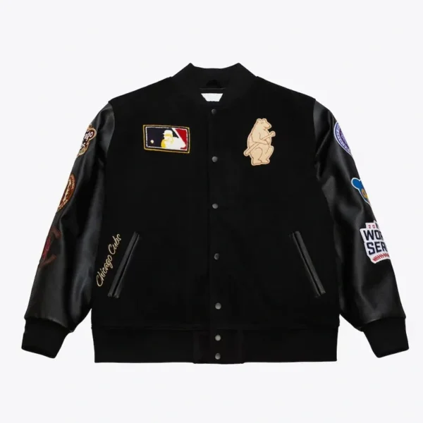 NFL Men’s Chicago Cubs Mitchell & Ness Black Blackout Collection Full-Snap Varsity Jacket