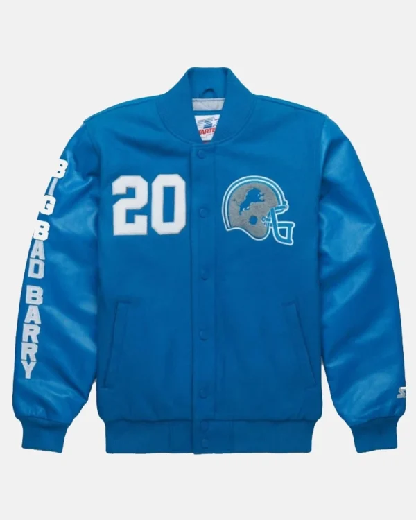 NFL Starter Barry Sanders GOAT Limited-Edition Blue Letterman Varsity Jacket