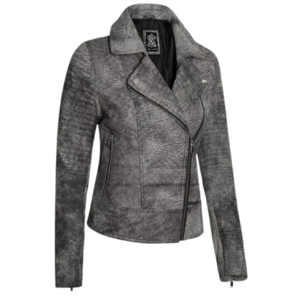 PREMIUM DISTRESSED GREY CAFE RACER LEATHER JACKET