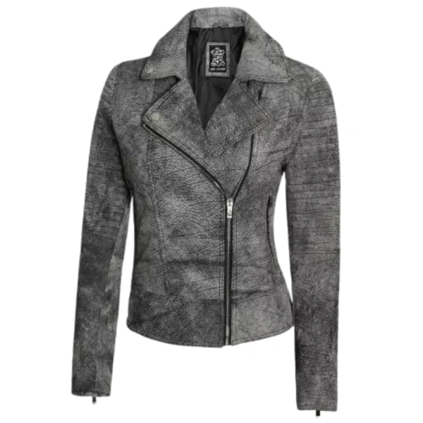 PREMIUM GREY LEATHER DISTRESSED CAFE RACER JACKET