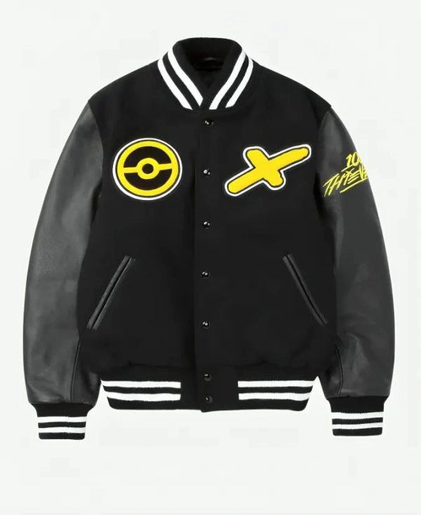 Pokémon Pikachu Golden Bear Black Varsity Letterman Bomber Jacket
