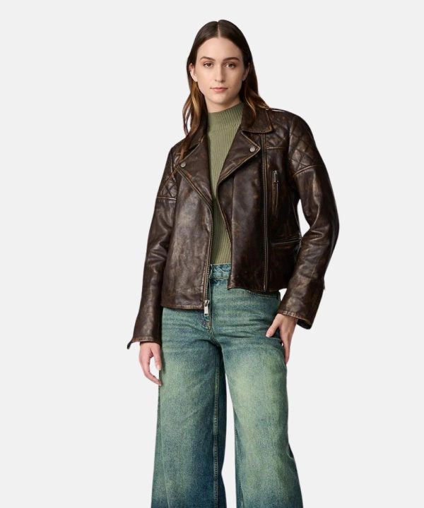 Rebecca Hand-Painted Leather Jacket Brown