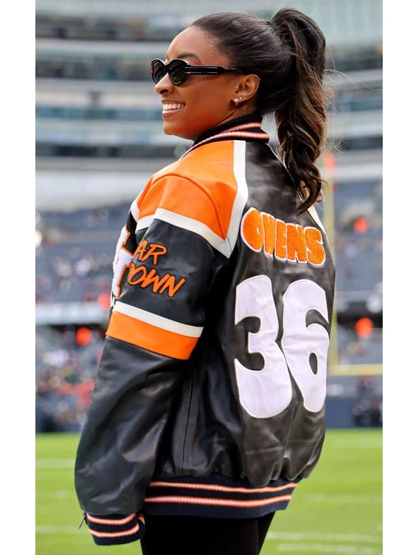 Simone Biles Owens Chicago Bears Leather Varsity Jacket