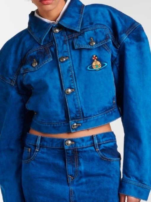 TV Series Emily In Paris S04 Emily Cooper Cropped Denim Jacket Blue
