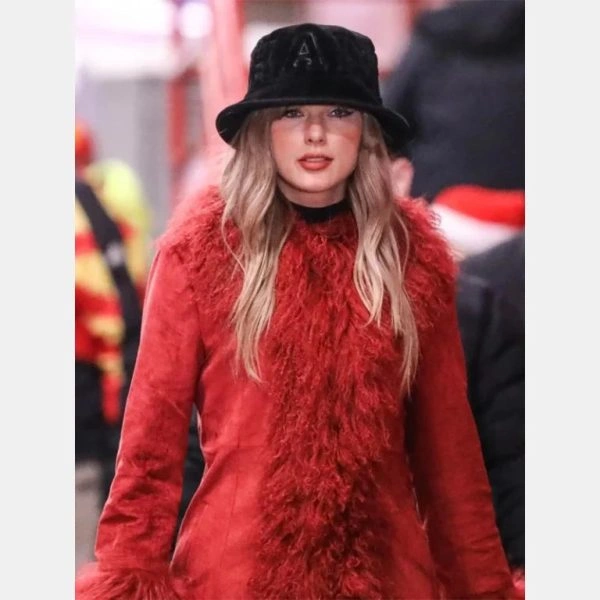 Taylor Swift Charlotte Simone Red Fur Coat