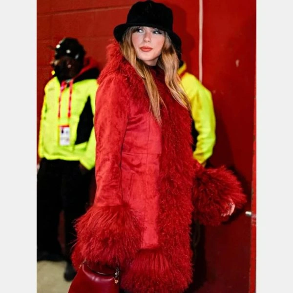 Texansvs Chiefs Taylor Swift Charlotte Simone Lulu Red Fur Suede Coat