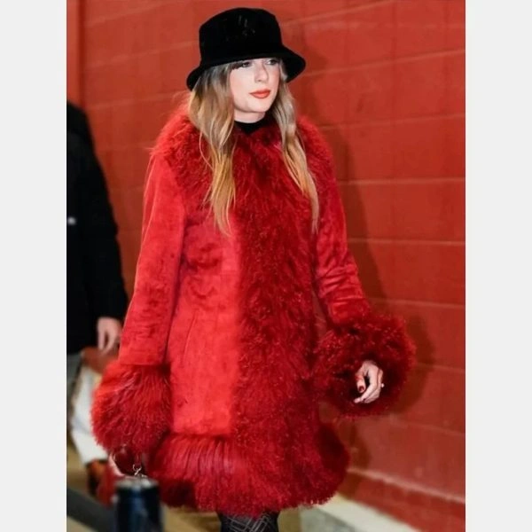 Texansvs Chiefs Taylor Swift Charlotte Simone Lulu Suede Coat Red Fur