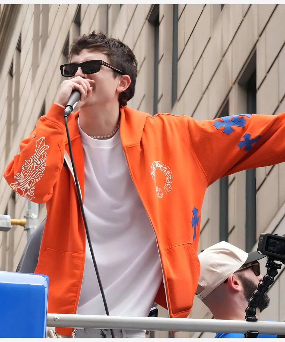 Timothée Chalamet New York Knicks Chrome Hearts Hoodie Orange & Blue