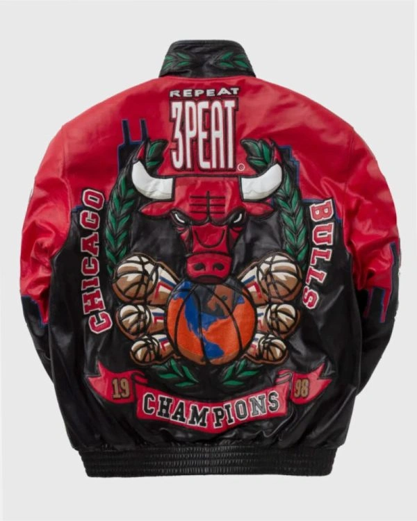 Vintage 3 Peat Repeat Jeff NBA Chicago 1998 Bulls Jacket Red & Black