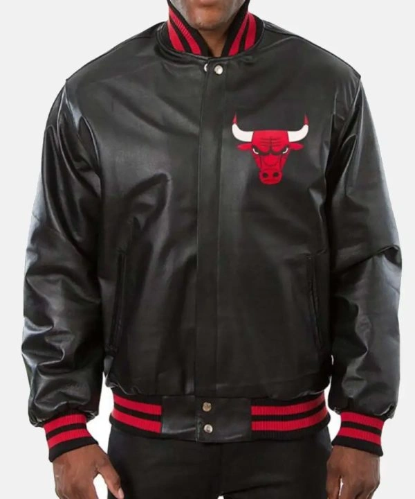 Vintage 90’s NBA Chicago Bulls Bomber Leather Jacket Black & Red