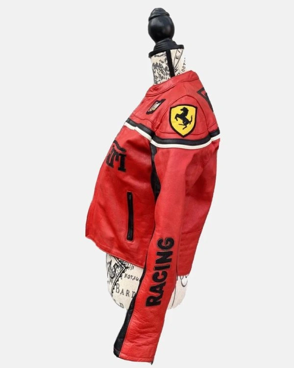Vintage Ferrari F1 Red Racing Leather Jacket