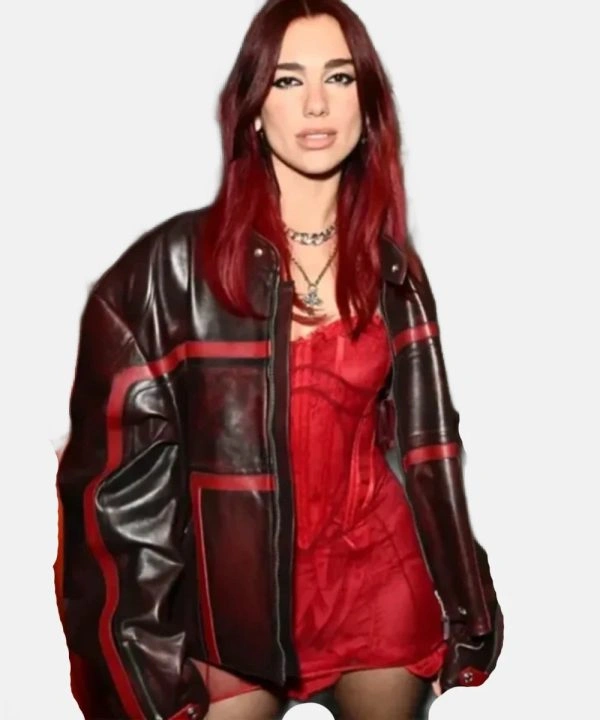 Warner Music And Ciroc Brit Awards After Party Dua Lipa Oversized Maroon Leather Jacket