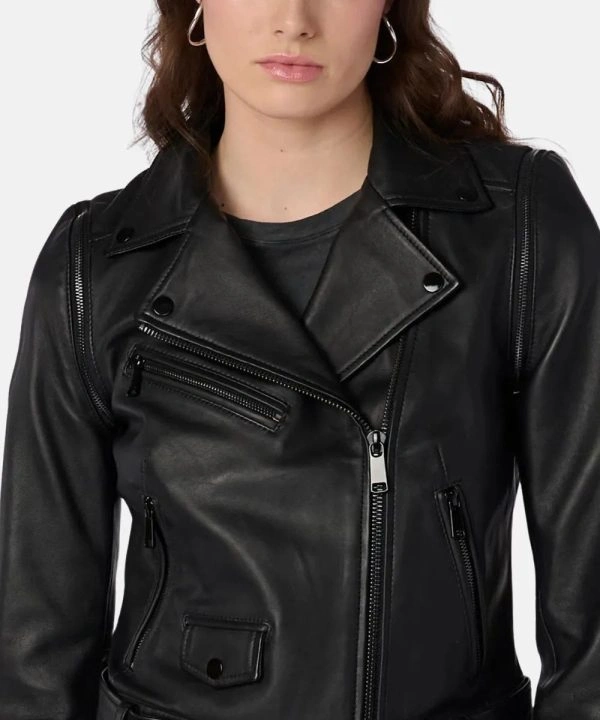 Women's Camila Covertible 2 in 1 Vest Motorcycle Black Jacket