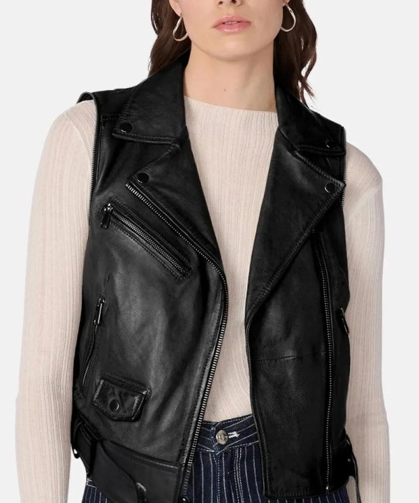 Women's Camila Covertible 2 in 1 Vest Motorcycle Jacket Black
