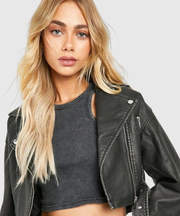 Women's Distressed Cropped Black Jacket