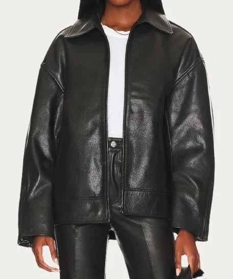 Women's Oversized GRLFRND Alek Black Leather Jacket