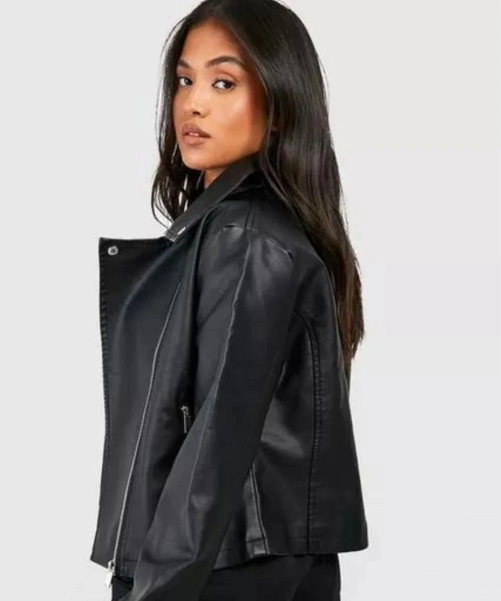 Women's Petite Black Biker Leather Jacket