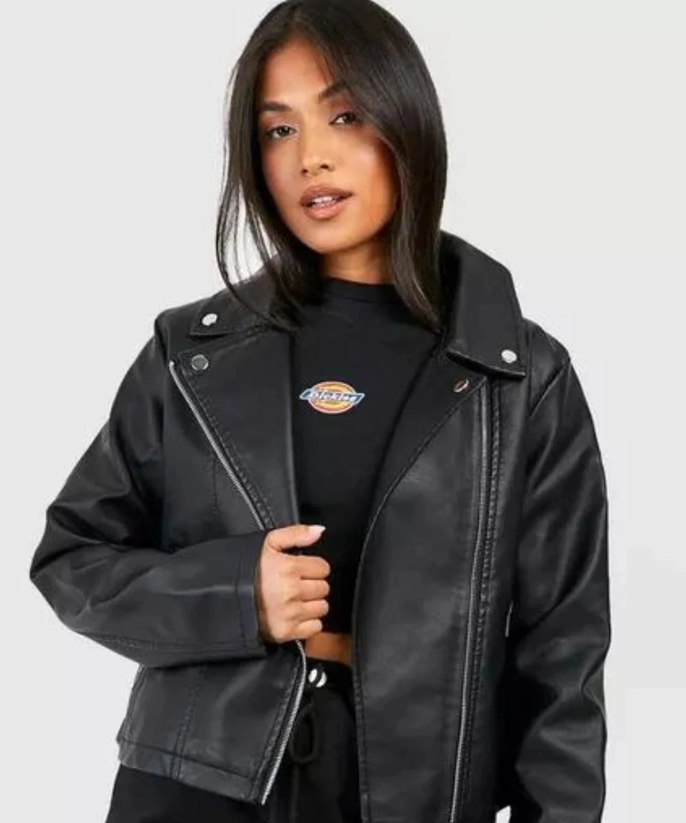 Women's Premium and Vintage Petite Black Biker Leather Jacket