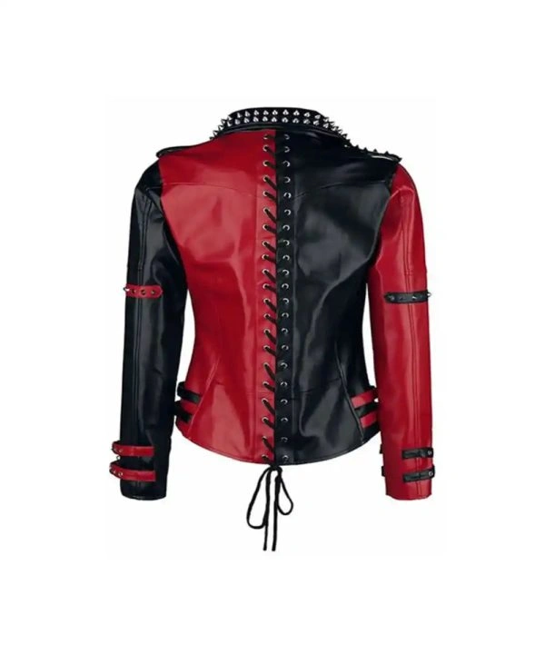 Women's Red & Black Halloween Pointed Leather Jacket