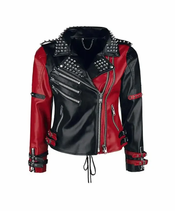 Women's Red & Black Halloween Pointed Leather Motorcycle Jacket