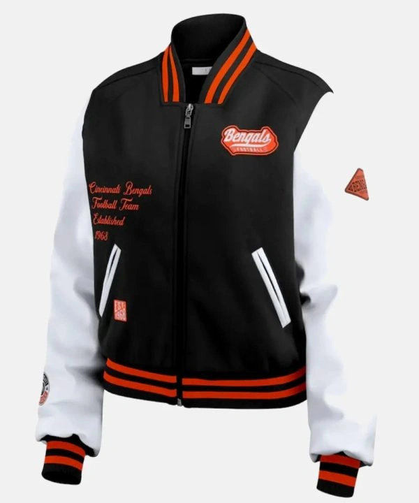 Women's WEAR by Erin Andrews Cincinnati Bengals Varsity Jacket Black & White
